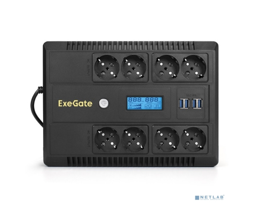 ИБП Exegate EX293858RUS ИБП ExeGate NEO Smart LHB-1000.LCD.AVR.8SH.CH.USB <1000VA/650W, LCD, AVR, 8*Schuko, USB, 4*USB-порта для зарядки, Black> купить QBS.ru