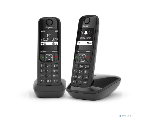 Телефон Gigaset AS690(A) DUO Р/Телефон Dect RUS черный (труб. в компл.:2шт) АОН купить QBS.ru
