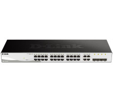 Коммутатор D-Link DGS-1210-28/F3A, L2 Smart Switch with  24 10/100/1000Base-T ports and 4 1000Base-T/SFP combo-ports.8K Mac address, 802.3x Flow Control, 256 of 802.1Q VLAN, VID range 1-4094, 4 IP Interface, 8