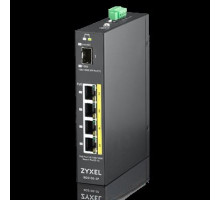  Промышленный PoE+ коммутатор Zyxel RGS100-5P, 4xGE PoE+, 1xSFP, крепление на стену/DIN-рейку, IP30, два источника питания DC, бюджет PoE 120 Вт