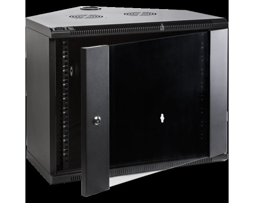 Шкаф настенный угловой, 6U 600x600, стеклянная дверь, черный купить QBS.ru
