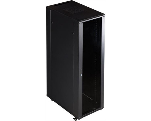 Шкаф 19 Business, 42U 600x800, черный, передняя дверь стекло, задняя дверь распашная металл купить QBS.ru
