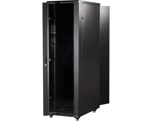 Шкаф 19 Business, 42U 600x800, черный, передняя дверь стекло, задняя дверь распашная металл купить QBS.ru