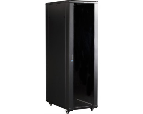 Шкаф 19 Business, 42U 800x800, черный, передняя дверь стекло, задняя дверь распашная металл купить QBS.ru