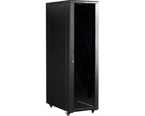 Шкаф 19 Business, 18U 600x800, черный, передняя дверь стекло, задняя дверь распашная металл купить QBS.ru