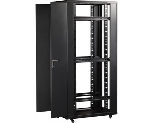 Шкаф 19 Business, 18U 600x800, черный, передняя дверь стекло, задняя дверь распашная металл купить QBS.ru