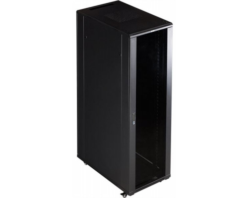 Шкаф 19 Business, 47U 600x800, черный, передняя дверь стекло, задняя дверь распашная металл купить QBS.ru