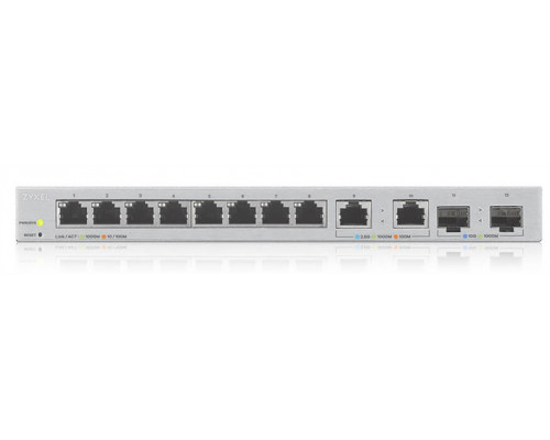 Мультигигабитный Smart L2 коммутатор Zyxel XGS1210-12, 8xGE, 2x1/2,5GE, 2xSFP+, настольный, бесшумный купить QBS.ru