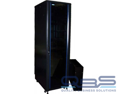 Шкаф 19 Business, 32U 600x800, черный, передняя дверь стекло, задняя дверь распашная металл купить QBS.ru