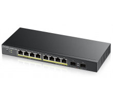  Smart L2 коммутатор PoE+ Zyxel GS1900-10HP, 8xGE PoE+, 2xSFP, настольный, бесшумный, бюджет PoE 77 Вт