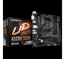 Мат. плата GIGABYTE A520M DS3H, AM4, A520, 4*DDR4, DVI-D+DP+HDMI,  4 SATA 6 Гб/с, M2, Audio, Gb LAN, USB 3.2, USB 2.0, COM*1 port, mATX