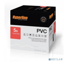 Экранированная витая пара (бухты) Hyperline FUTP4-C5E-S24-IN-PVC-GY-305 (305 м) Кабель витая пара, экранированная F/­UTP, категория 5e, 4 пары (24 AWG) (0.51 мм), одножильный (solid), экран - фольга, PVC, –20°C – +75°C