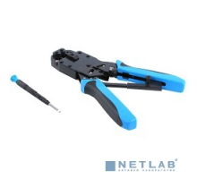 Монтажный инcтрумен Hyperline HT-2008AR Инструмент обжимной для RJ-45, RJ-12, RJ-11 (8P8C, 6P6C, 4P4C), профессиональный, с храповым механизмом 