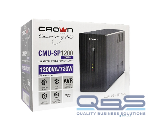 ИБП CROWN ИБП CMU-SP1200 COMBO {1200VA металл, 2x12V/9AH, розетки 2*IEC + 2*EURO} (CM000001509) купить QBS.ru