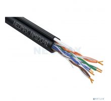 Неомакс  Витая пара Кабель NEOMAX NM10041 U/UTP cat.5e 4 пары (305 м) 0.50 мм (24 AWG) Медь, внешний, стальной трос 2.0мм, PE, черный