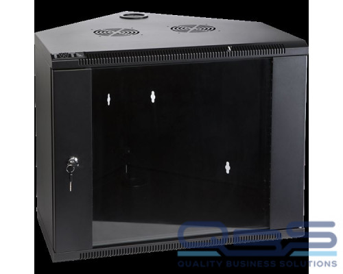 Шкаф настенный угловой, 6U 600x600, стеклянная дверь, черный купить QBS.ru