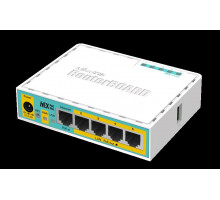 Маршрутизатор MikroTik hEX PoE lite with 650MHz CPU, 64MB RAM, 5xLAN (four with PoE out), USB, RouterOS L4, plastic case and PSU