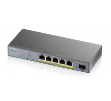  Гибридный Smart L2 коммутатор PoE+ для IP-видеокамер Zyxel NebulaFlex Pro GS1350-6HP, 4xGE PoE+, 1xGE PoE++ (802.3bt), 1xSFP, бюджет PoE 60 Вт, питание до 250м, автоперезагрузка PoE-портов, автономное