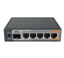 Маршрутизатор MikroTik hEX S with Dual Core 880MHz MHz CPU, 256MB RAM, 5 Gigabit LAN ports, SFP, USB, PoE-out on port #5, RouterOS L4, plastic case, PSU