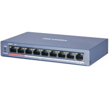 Коммутатор Hikvision DS-3E0109P-E/M(B) 8 RJ45 100M PoE с грозозащитой 6кВ; 1 Uplink порт 100М Ethernet: бюджет PoE 60Вт; поддерживают режим передачи до 250м; таблица MAC адресов на 2000 записей; пропускная спосо