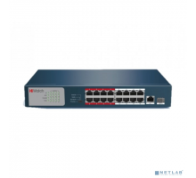 Видеонаблюдение HiWatch DS-S1816P(B) 16x100Mb 1G 1SFP 16PoE 135W Сетевой неуправляемый коммутатор