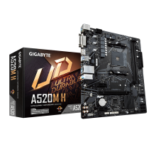 Мат. плата GIGABYTE A520M H, AM4, A520, 2*DDR4, DVI-D+HDMI,  4 SATA 6 Гб/с, M2, Audio, Gb LAN, USB 3.2, USB 2.0, COM*1 header, mATX